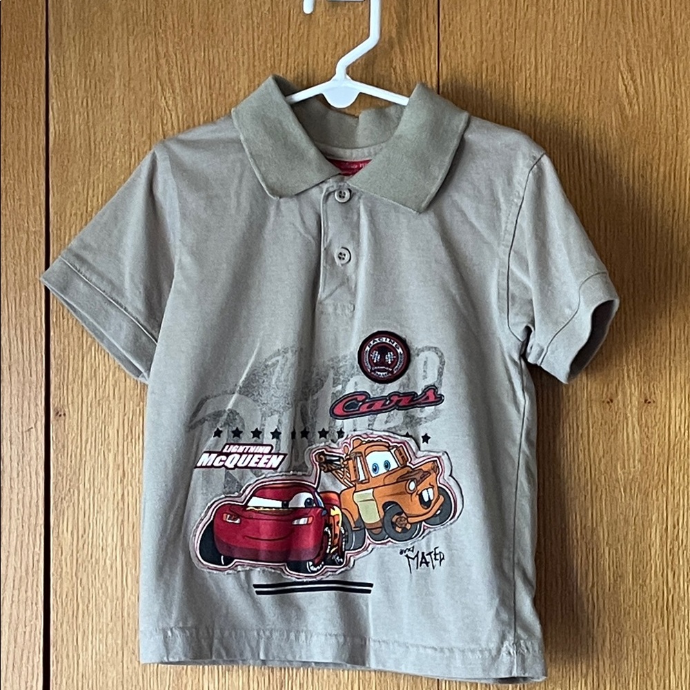 Disney Pixar Cars Size 4 Cotton Blend Polo Shirt with Lightning McQueen & Mater